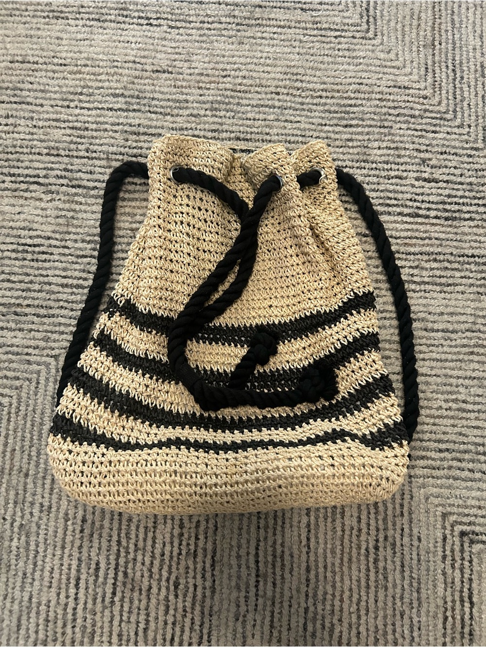 Cynthia Rowley Woven Straw Drawstring Bucket Backpack boho beach coastal Raffia